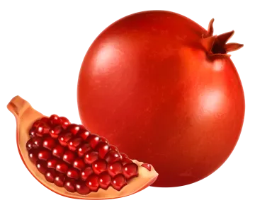 a red pome and a banana on a white background