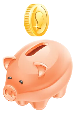 a piggy with a coin on top of it