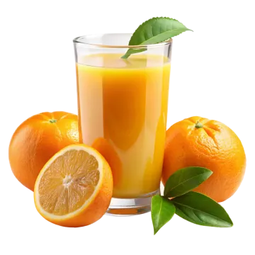 a glass of orange juice next to some oranges