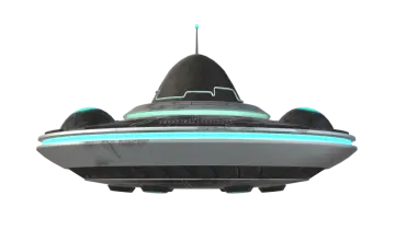 a spaceship flying over a white background