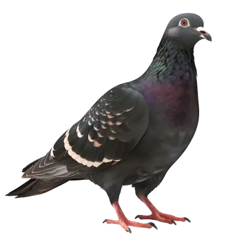 a black and white pigeon standing on a white background