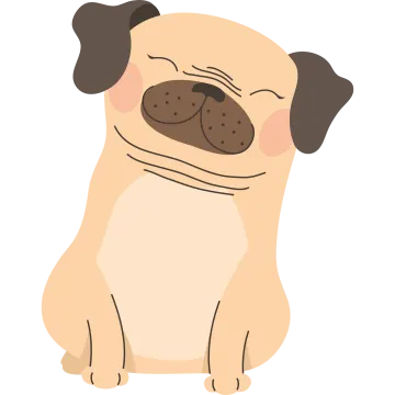 a pug sitting down with its eyes closed
