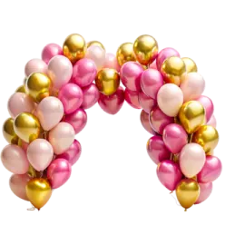a bunch of pink and gold balloons