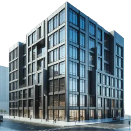 a large building with many windows on the side