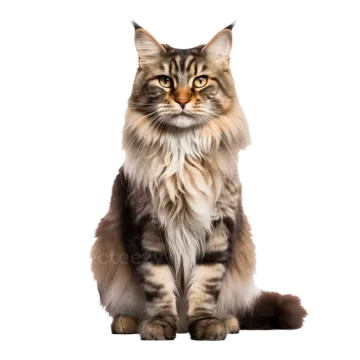 a long haired cat sitting and looking at the camera