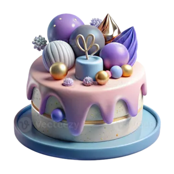 a cake with purple and gold decorations on top