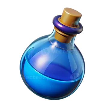 a blue glass bottle with a wooden stopper