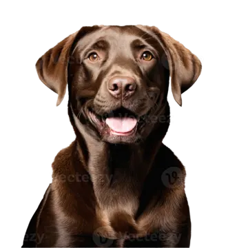 a brown dog is looking up at the camera
