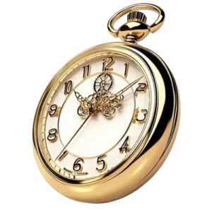a gold pocket watch on a white background