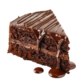 a piece of chocolate cake on a white background