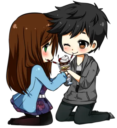 a boy and girl sharing a drink together