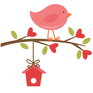 a pink bird sitting on a branch with a birdhouse