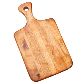 a wooden cutting board on a white background