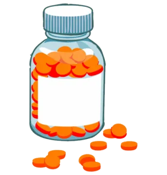 a glass jar filled with orange pills