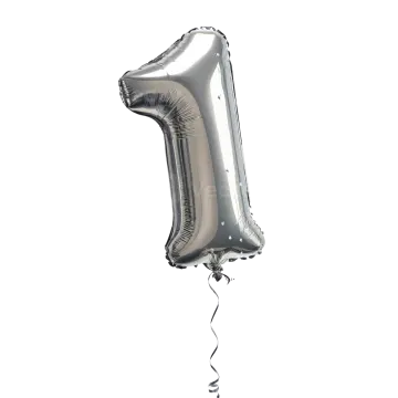 a silver foil balloon with the number 1 on it