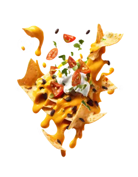 a plate of nachos with cheese and sauce