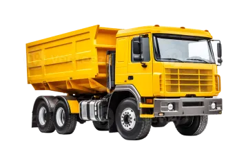 a yellow dump truck on a white background