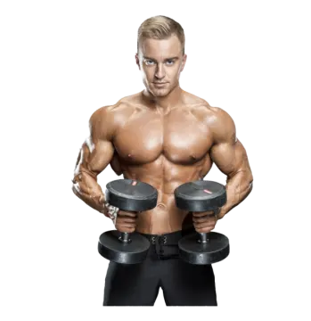a man holding two dumbs in his hands