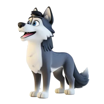 a gray and white dog with blue eyes