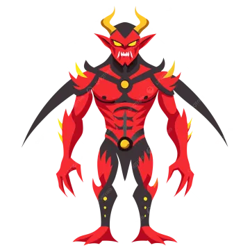 an illustration of a red devil with yellow horns