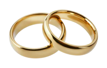 a pair of gold wedding rings