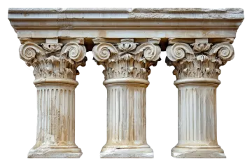 a close up view of the top and bottom of an old stone column