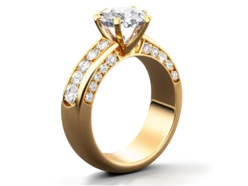 a yellow gold engagement ring with diamonds