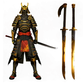 an image of a samurai with two swords