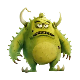 an illustration of a green monster with horns and horns