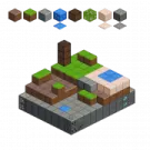 an image of a small island with several blocks
