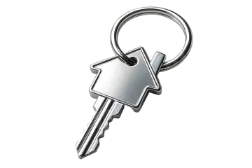 a silver key on a white background