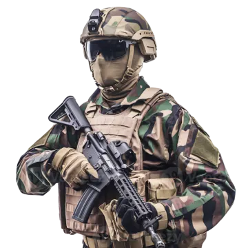 a soldier with a gun in his hand