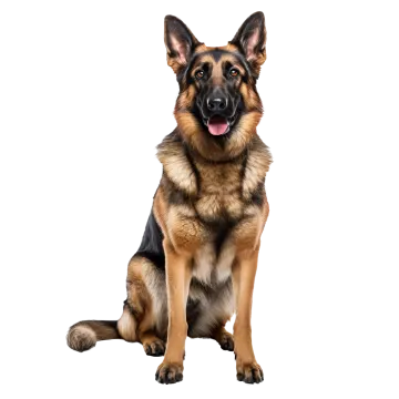a german shepherd dog sitting on a white background