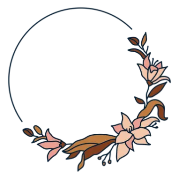 a circular frame with leaves and flowers
