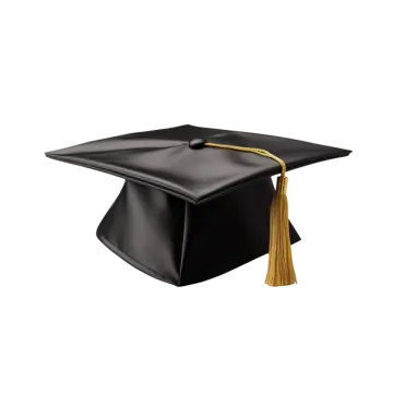a black graduation cap with a gold ta