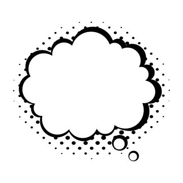 a black and white speech bubble with bubbles
