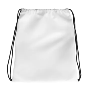 a white drawsack bag with black draws