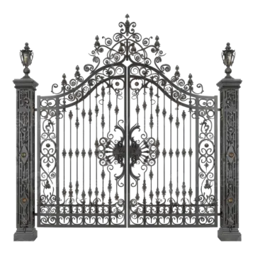 a wrought iron gate on a white background