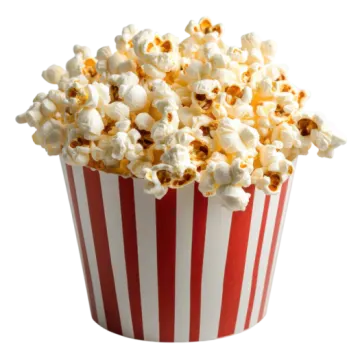 a red and white striped popcorn bucket