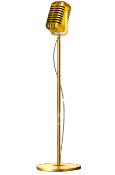 a golden microphone on a white background