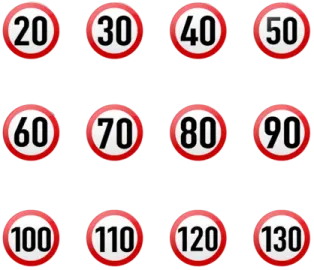 a set of numbers with red and white circles