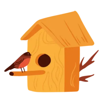a bird in a wooden birdhouse
