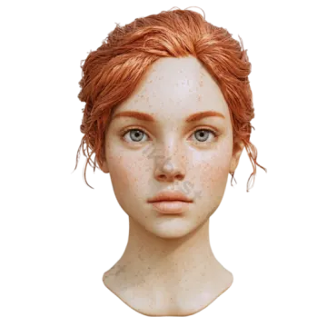 a close up of a doll with red hair