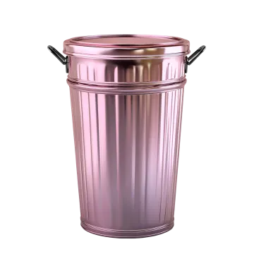 a pink trash can on a white background