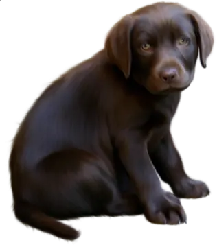 a brown dog sitting down on the ground