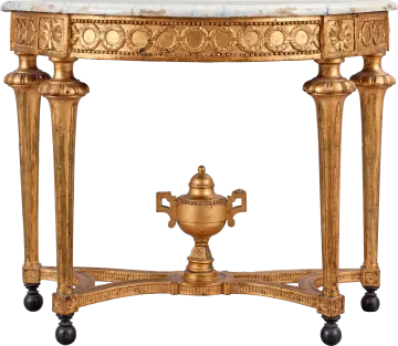 a table with a marble top on wheels