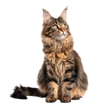 a long haired cat sitting down and looking up