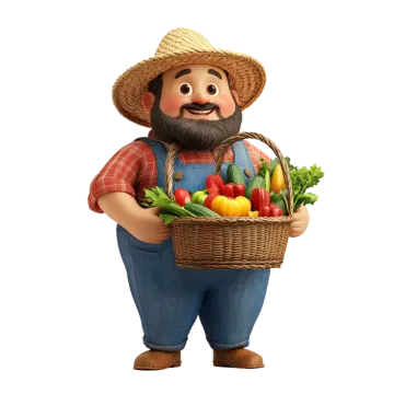 a cartoon farmer holding a basket of vegetables