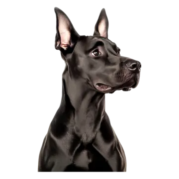 a black dog looking up at the camera