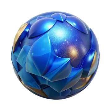 a blue ball with gold foil on it